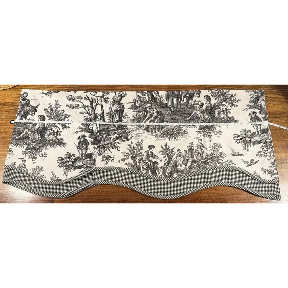 Waverly French Country Life Black Ivory Toile Pattern Scalloped Valance 76